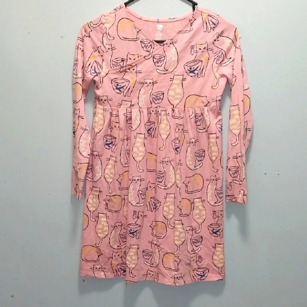Tea Collection Pink Cat Graphic Long Sleeve Dress 12